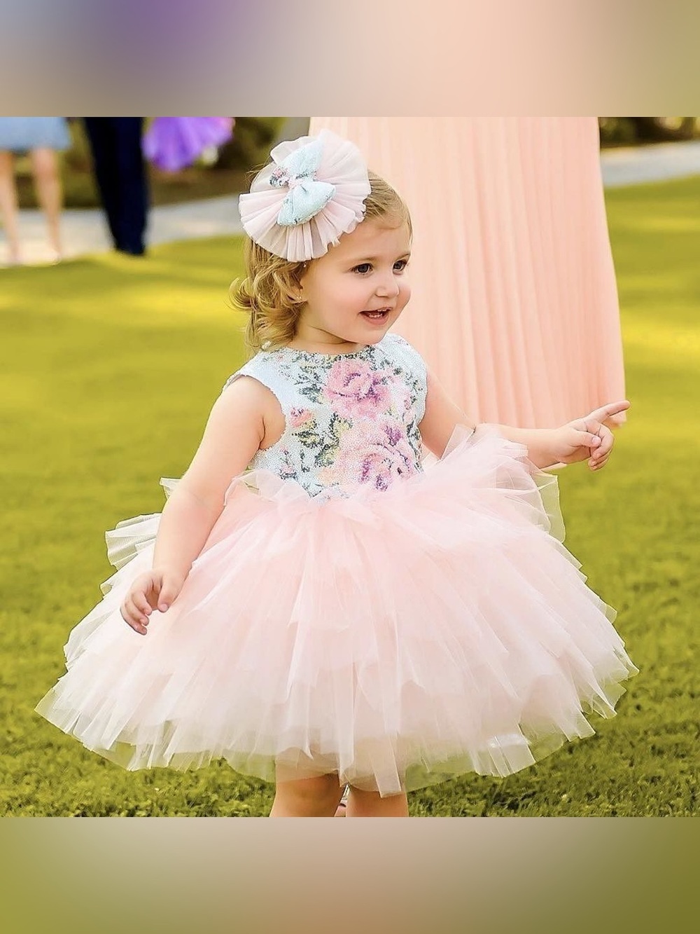 Itty Bitty Toes Floral Dress Pink Tulle Toddler Dress